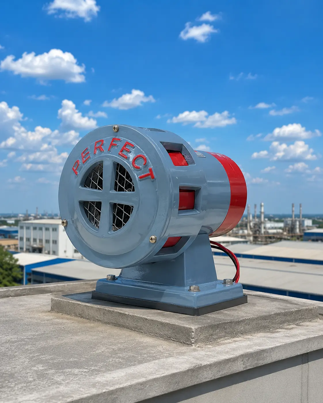 Perfect Industrial Warning Systems factory siren range — motor sirens, electronic sirens, voice announcement systems, Indore India