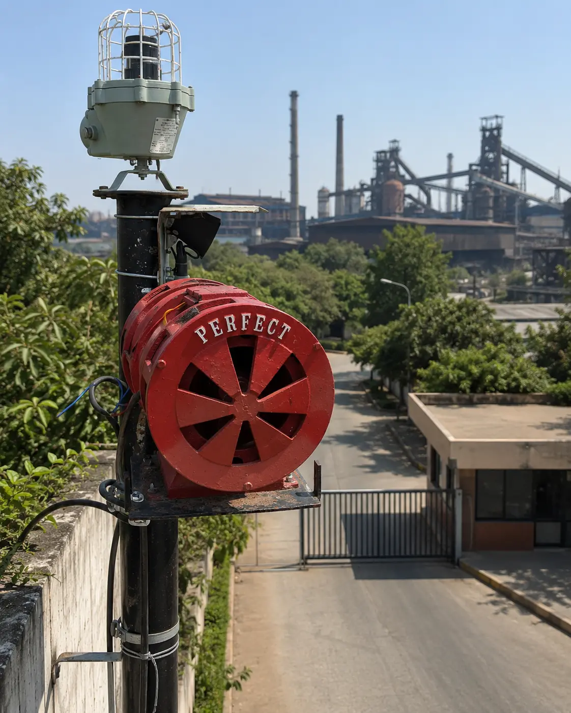 Perfect Industrial motor driven siren — PC-MS series cast aluminium body, outdoor factory rooftop mounting, India